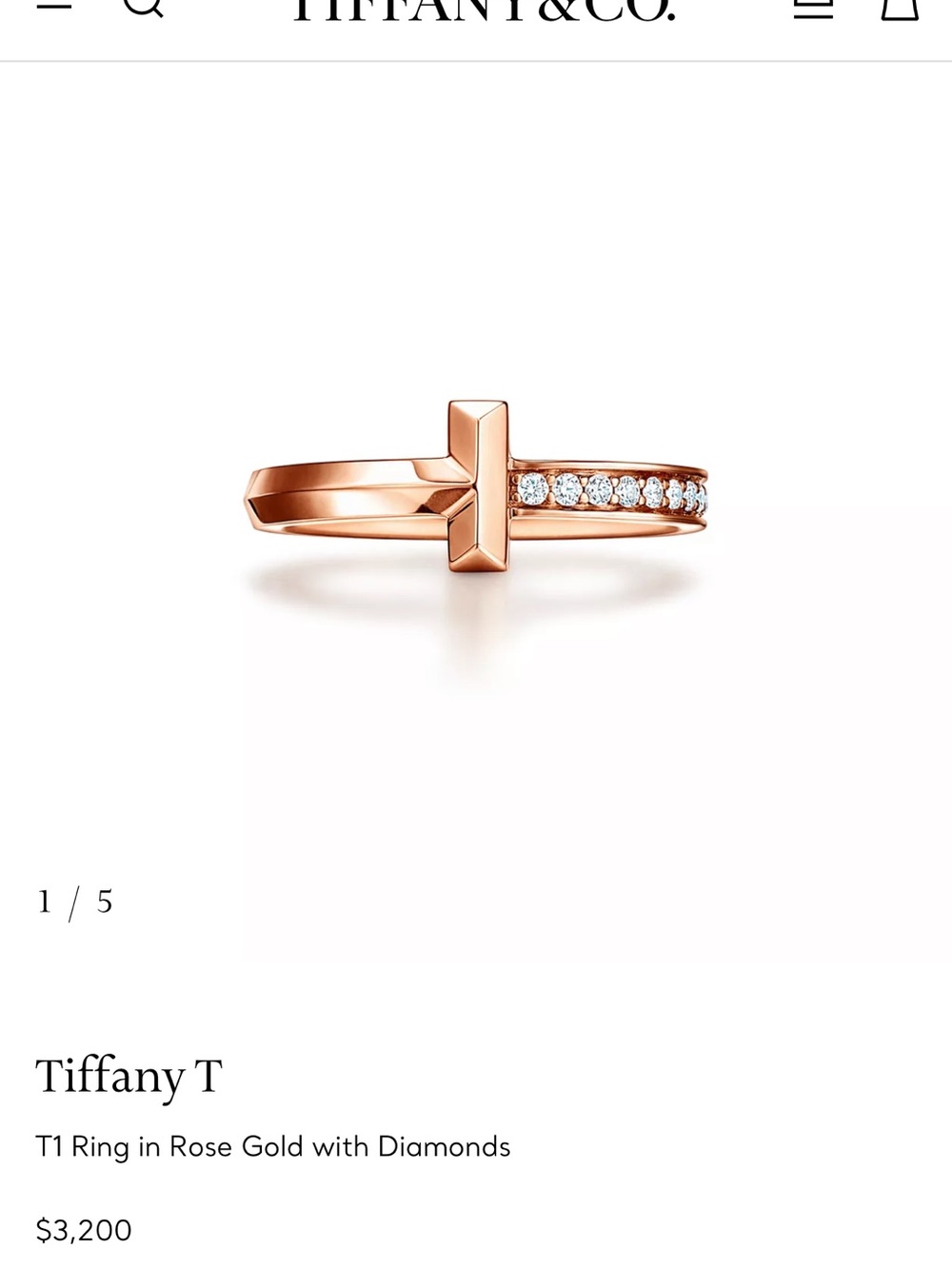 Tiffany & Co. Rose Gold T ring with diamonds